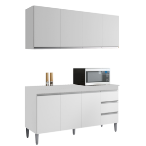 Armario Aereo E Balcao Com Tampo 160 cm Andreia Branco REAJL Moveis