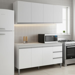 Armario Aereo E Balcao Com Tampo 160 cm Andreia Branco REAJL Moveis