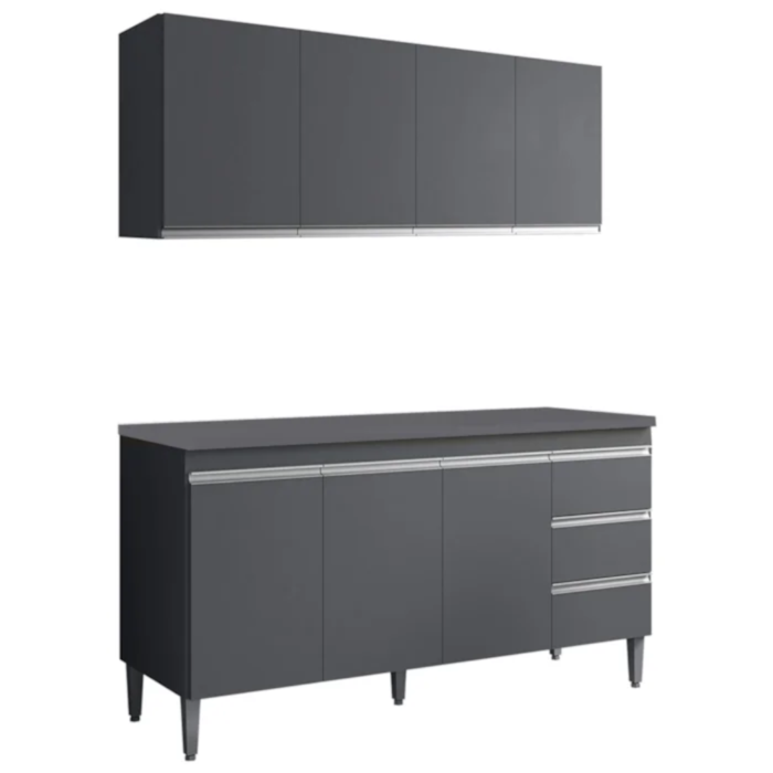 Armario Aereo E Balcao Com Tampo 160 cm Andreia Cinza REAJL Moveis