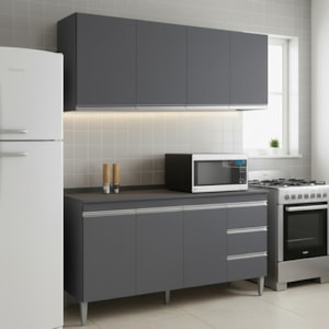 Armario Aereo E Balcao Com Tampo 160 cm Andreia Cinza REAJL Moveis