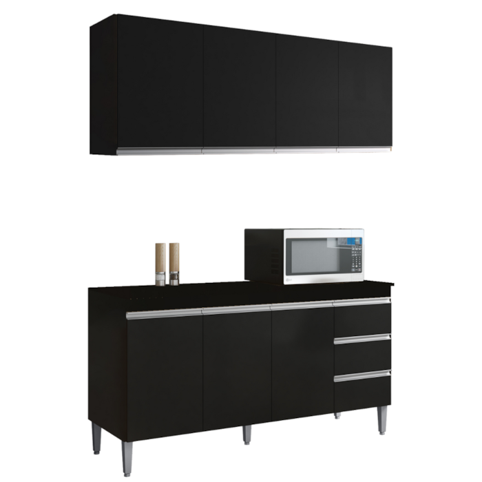 Armário Aereo E Balcao Com Tampo 160 cm Andreia Preto REAJL Moveis