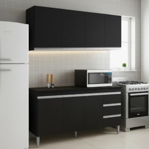 Armário Aereo E Balcao Com Tampo 160 cm Andreia Preto REAJL Moveis