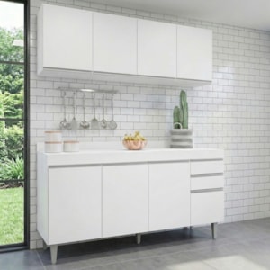 Armario Aereo E Balcao Com Tampo 160 cm BP Branco Eratto Moveis