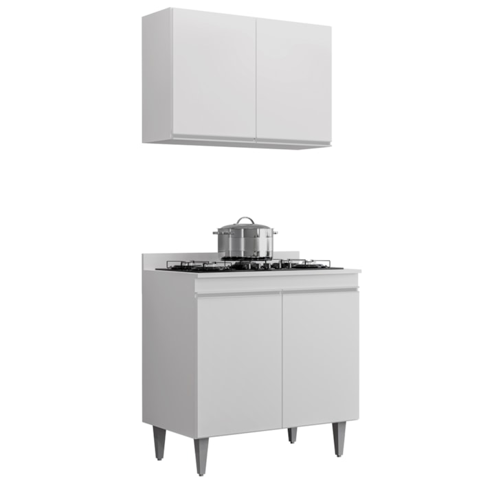 Armario Aereo E Balcao Com Tampo 80 cm BP Branco Eratto Moveis