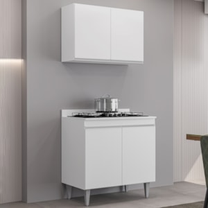 Armario Aereo E Balcao Com Tampo 80 cm BP Branco Eratto Moveis