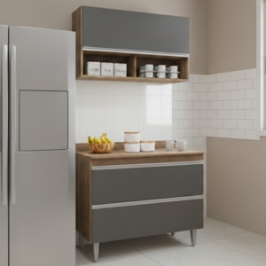 Armario Aereo E Balcao Com Tampo BP 100 cm Freijo Grafite Eratto Moveis