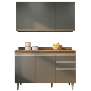 Armario Aereo E Balcao Com Tampo BP 120 cm Freijo Grafite Eratto Moveis