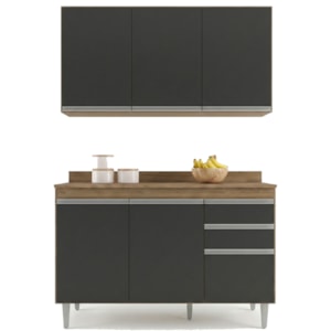 Armario Aereo E Balcao Com Tampo BP 120 cm Freijo Preto Eratto Moveis