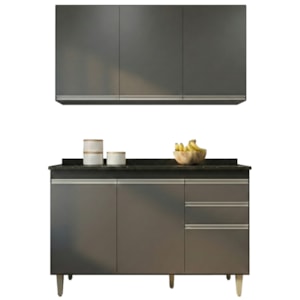 Armario Aereo E Balcao Com Tampo BP 120 cm Preto Grafite Eratto Moveis