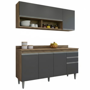 Armario Aereo E Balcao Com Tampo BP 150 cm Freijo Grafite Eratto Moveis