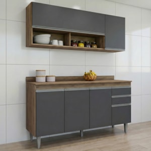 Armario Aereo E Balcao Com Tampo BP 150 cm Freijo Grafite Eratto Moveis