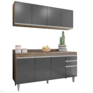 Armario Aereo E Balcao Com Tampo BP 160 cm Freijo Grafite Eratto Moveis