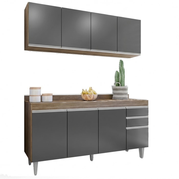 Armario Aereo E Balcao Com Tampo BP 160 cm Freijo Grafite Eratto Moveis