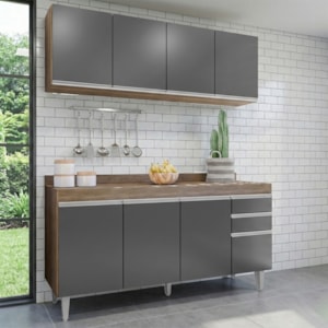 Armario Aereo E Balcao Com Tampo BP 160 cm Freijo Grafite Eratto Moveis