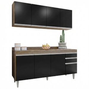 Armario Aereo E Balcao Com Tampo BP 160 cm Freijo Preto Eratto Moveis