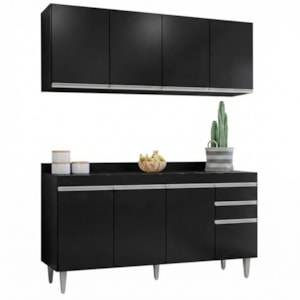 Armario Aereo E Balcao Com Tampo BP 160 cm Preto Eratto Moveis