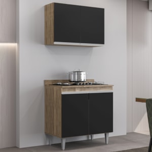 Armario Aereo E Balcao Com Tampo BP 80 cm Freijo Preto Eratto Moveis