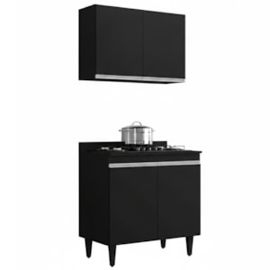 Armario Aereo E Balcao Com Tampo BP 80 cm Preto Eratto Moveis