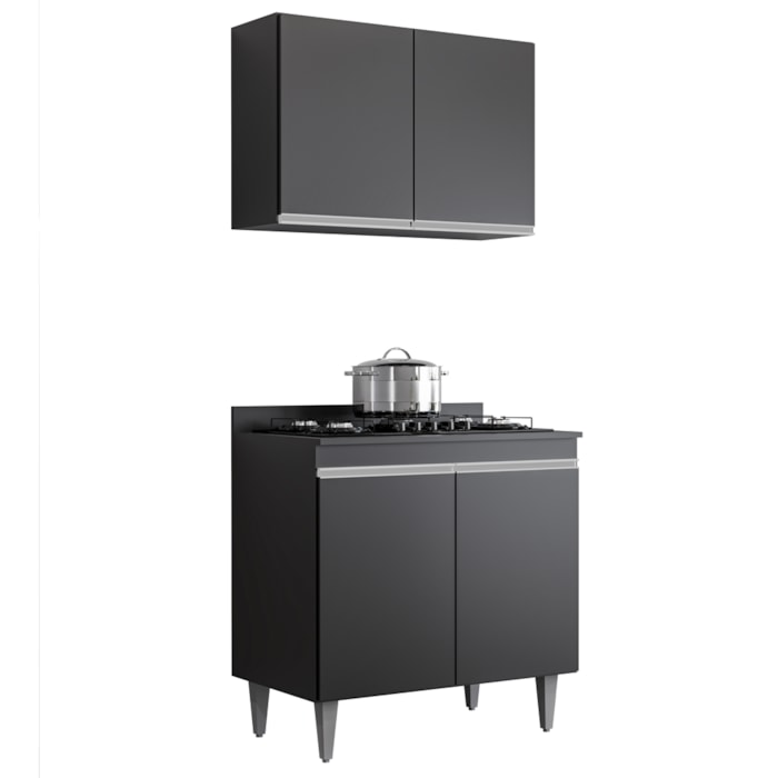 Armario Aereo E Balcao Com Tampo BP 80 cm Preto Grafite Eratto Moveis