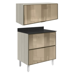 Armario Aereo E Balcao Em Vidro 1P 2G 80cm MDF Kali Bianco Toq Nicioli Armario Aereo E Balcao Em Vidro 1P 2G 80cm MDF Kali Bianco Toq Nicioli