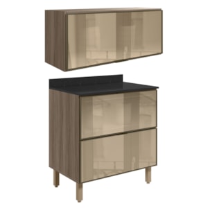 Armario Aereo E Balcao Em Vidro 1P 2G 80cm MDF Kali Carvalho Toq Nicioli Armario Aereo E Balcao Em Vidro 1P 2G 80cm MDF Kali Carvalho Toq Nicioli