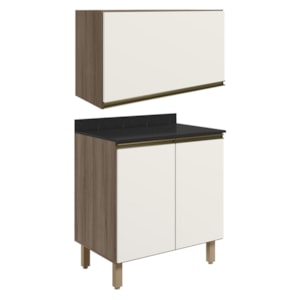 Armario Aereo E Balcao MDF 60cm Kali Carvalho Toq Off White Cetim Nicioli