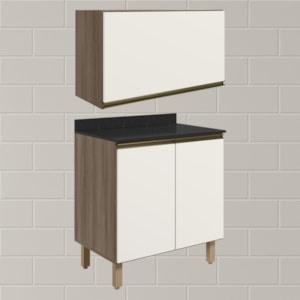 Armario Aereo E Balcao MDF 60cm Kali Carvalho Toq Off White Cetim Nicioli