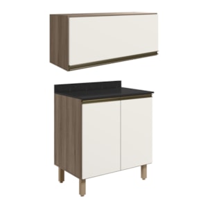 Armario Aereo E Balcao MDF 70cm Kali Carvalho Toq Off White Cetim Nicioli