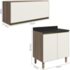 Armario Aereo E Balcao MDF 70cm Kali Carvalho Toq Off White Cetim Nicioli
