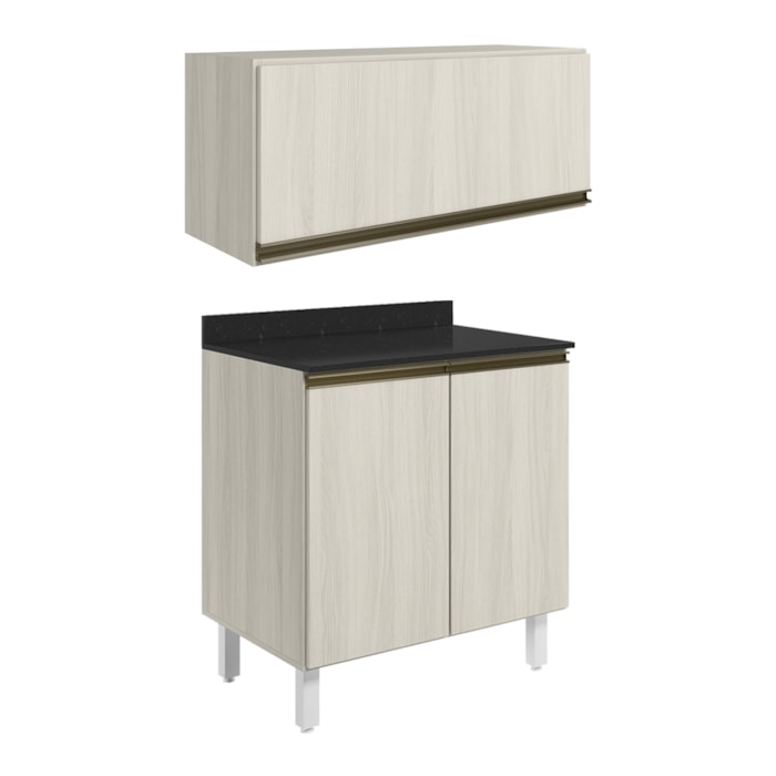 Armario Aereo E Balcao MDF 80cm Kali Bianco Toq Bianco Toq Nicioli