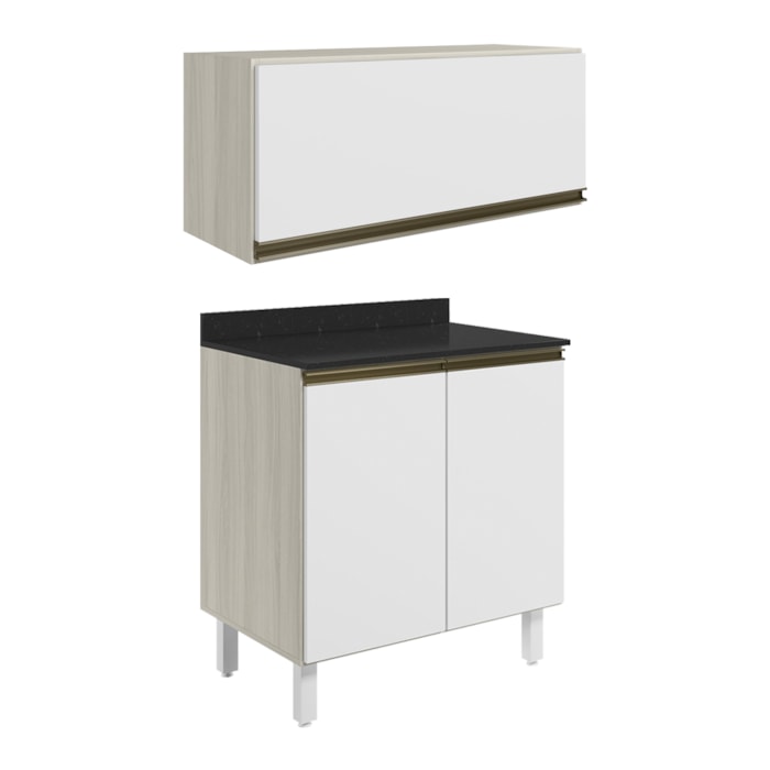 Armario Aereo E Balcao MDF 80cm Kali Bianco Toq Branco Uv Nicioli