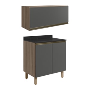 Armario Aereo E Balcao MDF 80cm Kali Carvalho Toq Chumbo Nicioli Armario Aereo E Balcao MDF 80cm Kali Carvalho Toq Chumbo Nicioli