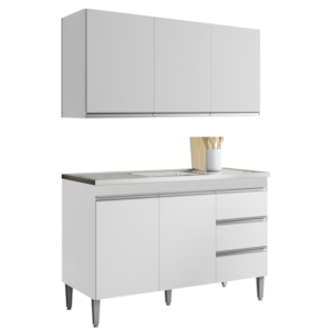 Armario Aereo E Balcao Para Pia 120 cm Andreia Branco REAJL Moveis