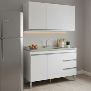 Armario Aereo E Balcao Para Pia 120 cm Andreia Branco REAJL Moveis