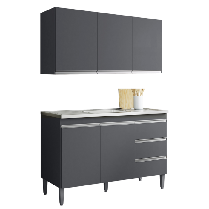 Armario Aereo E Balcao Para Pia 120 cm Andreia Cinza REAJL Moveis