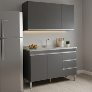 Armario Aereo E Balcao Para Pia 120 cm Andreia Cinza REAJL Moveis