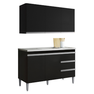 Armario Aereo E Balcao Para Pia 120 cm Andreia Preto REAJL Moveis