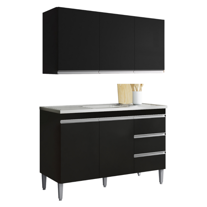 Armario Aereo E Balcao Para Pia 120 cm Andreia Preto REAJL Moveis