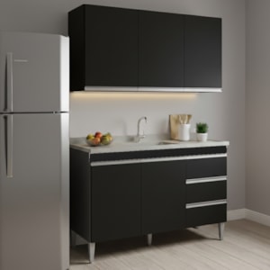 Armario Aereo E Balcao Para Pia 120 cm Andreia Preto REAJL Moveis