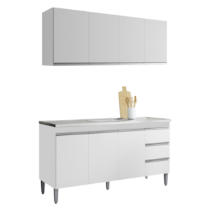 Armario Aereo E Balcao Para Pia 150 cm Andreia Branco REAJL Moveis