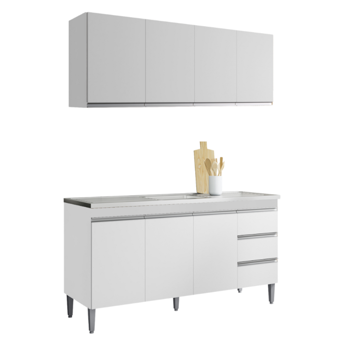 Armario Aereo E Balcao Para Pia 150 cm Andreia Branco REAJL Moveis