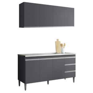 Armario Aereo E Balcao Para Pia 150 cm Andreia Cinza REAJL Moveis