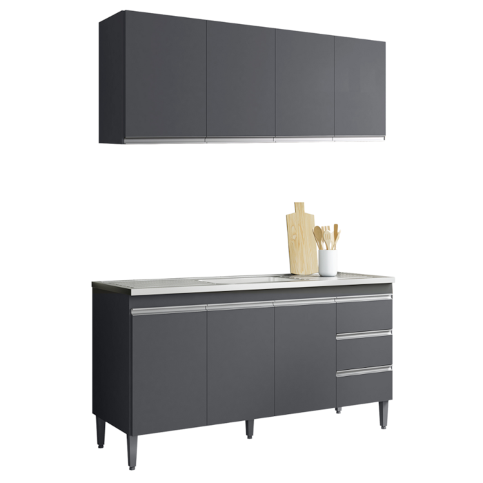 Armario Aereo E Balcao Para Pia 150 cm Andreia Cinza REAJL Moveis