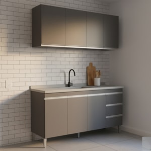 Armario Aereo E Balcao Para Pia 150 cm Andreia Cinza REAJL Moveis