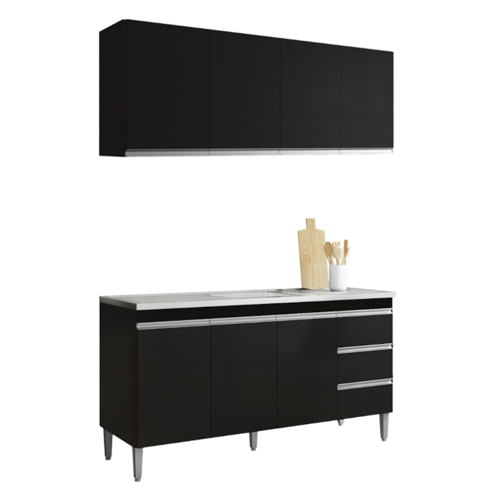 Armario Aereo E Balcao Para Pia 150 cm Andreia Preto REAJL Moveis