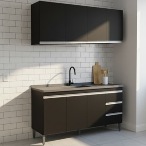 Armario Aereo E Balcao Para Pia 150 cm Andreia Preto REAJL Moveis