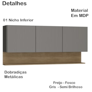 Armario Aereo E Balcao Pia 150cm 2950X2952 Gris Gris Freijo KTP