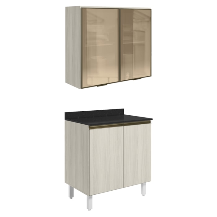Armario Aereo Vidro Balcao 2P 80cm MDF Kali Bianco Toq Bianco Toq Nicioli