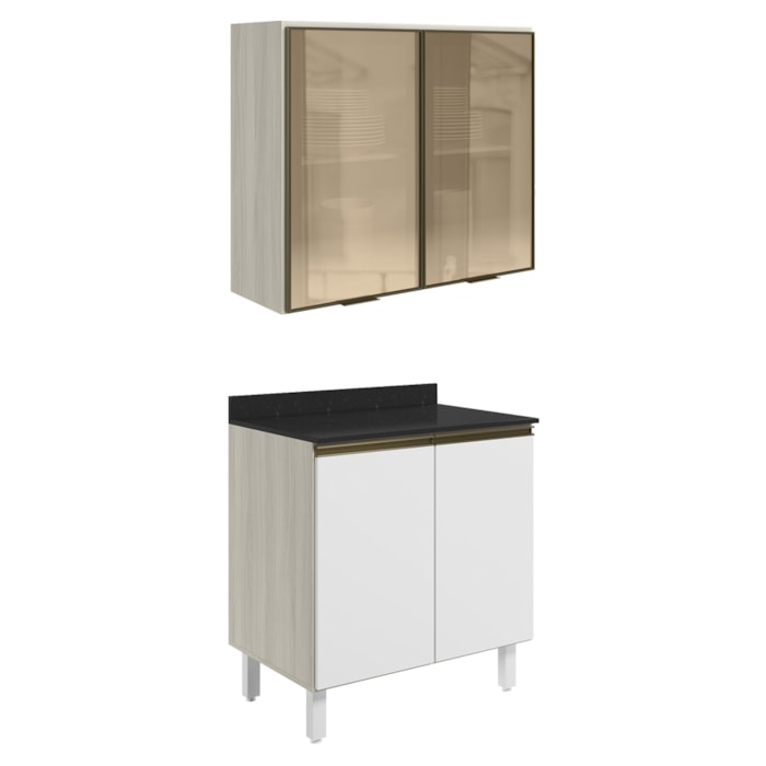 Armario Aereo Vidro Balcao 2P 80cm MDF Kali Bianco Toq Branco Uv Nicioli