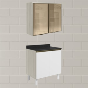Armario Aereo Vidro Balcao 2P 80cm MDF Kali Bianco Toq Branco Uv Nicioli